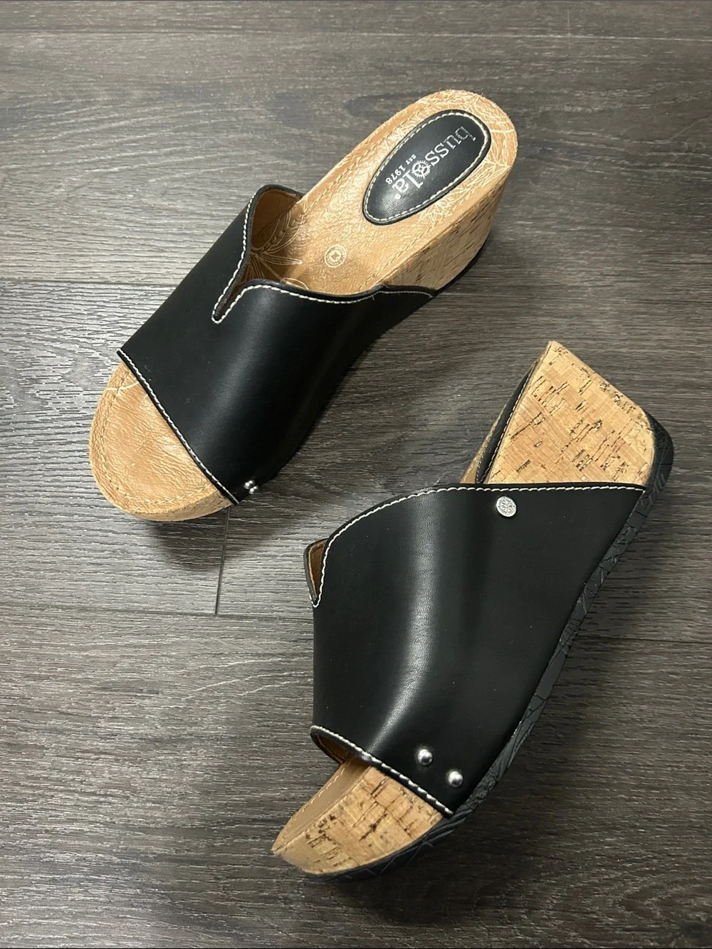 bussola Formentara Black Open-Toe Slip-On Wedge Mules